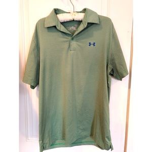 Under Armour Mens Green & Gray Striped Polo, Large